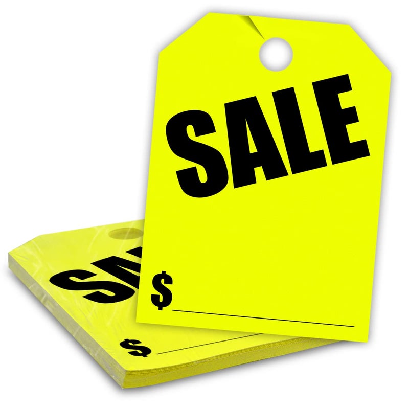 Versa-Tags Car Mirror Hang Tags - 8.5"" x 11.5""  Slogan-Sale  Pack of 50  Perfect for Auto Dealership Supplies & Car Lots Fluorescent Yellow Color - Image 1